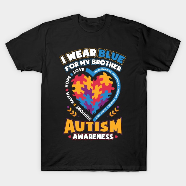 Autism Awareness I Wear Blue for My Brother T-Shirt by aneisha